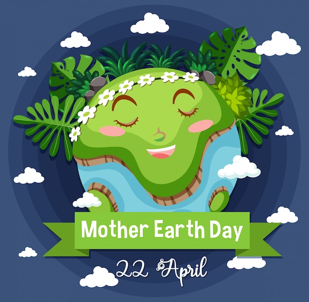 Дизайн плаката ко Дню Матери-Земли со счастливой Землей