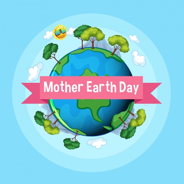 Poster design for mother earth day with many trees on earth