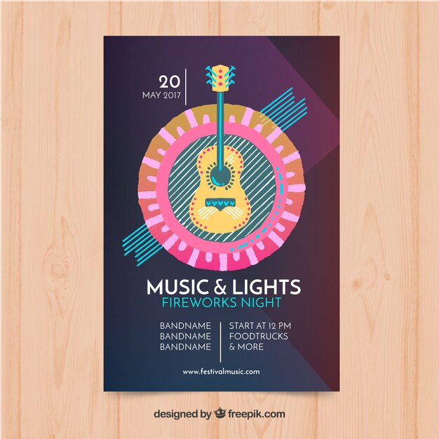 Дизайн плаката для музыкальной вечеринки с гитарой