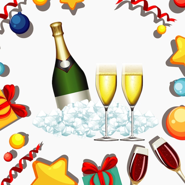 Free vector poster design for new year with champagne and glasses