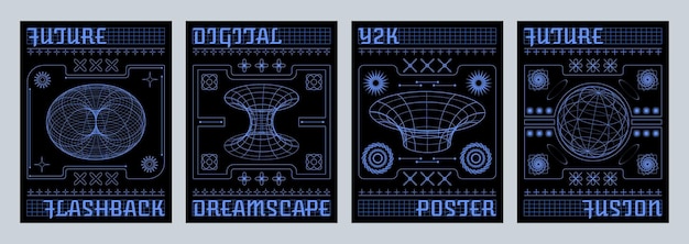 Free vector poster design template set in y2k aesthetic style