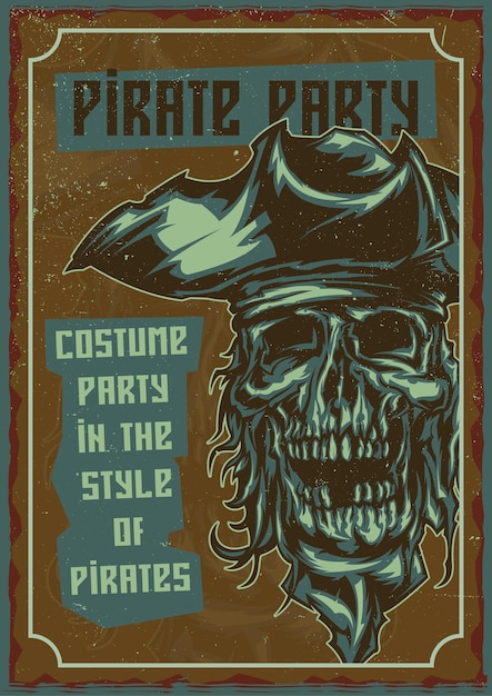 Vettore gratuito poster design con pirata morto nel cappello.