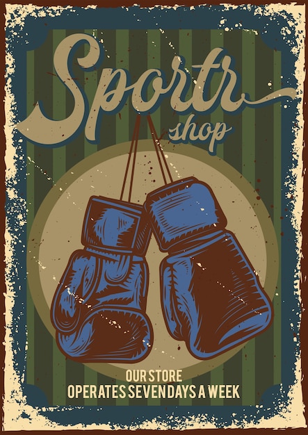 Design poster con illustrazione della pubblicità del negozio di articoli sportivi