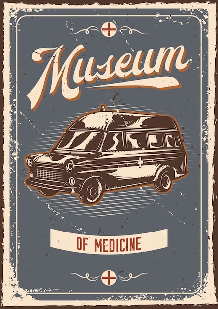 Дизайн плаката с иллюстрацией рекламы с машиной скорой помощи
