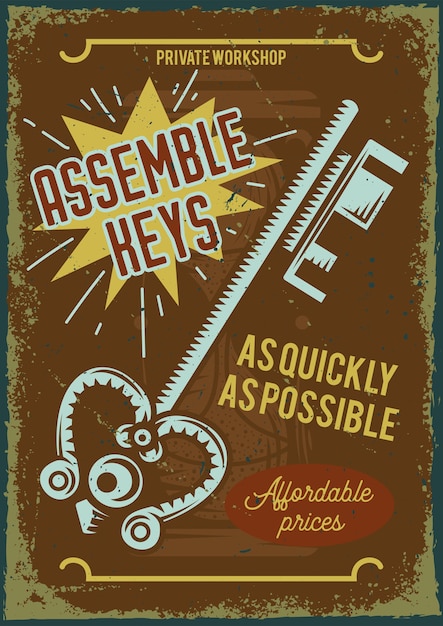 Design poster con illustrazione di assemblare chiavi