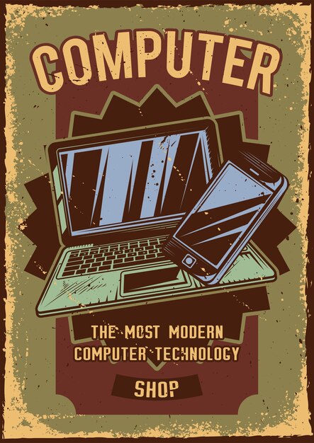 Дизайн плаката с изображением компьютера с мобильным телефоном