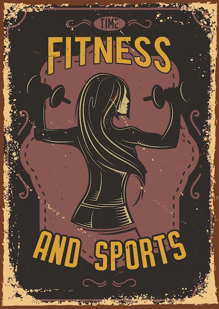 Free vector poster design with illustration of a fitness girl with dumbbells
