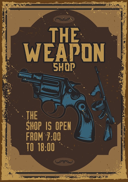 Vettore gratuito design poster con illustrazione di una pistola