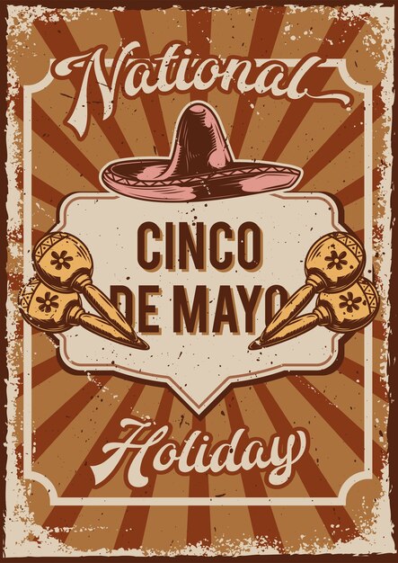 Poster design with illustration of a mexican hat and maracas