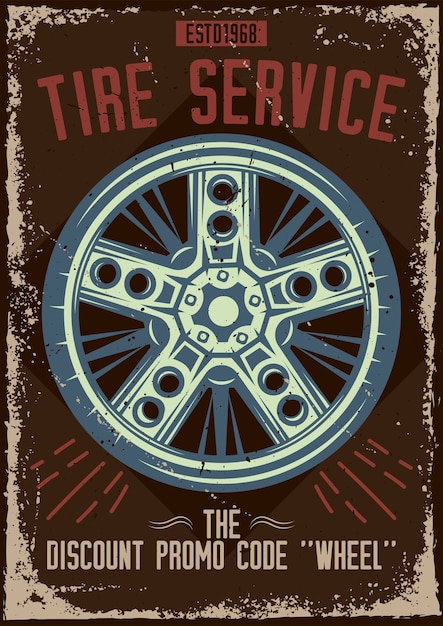 Бесплатное векторное изображение Дизайн плаката с иллюстрацией шинного сервиса