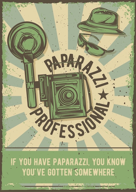 Design poster con illustrazione delle attrezzature dei paparazzi