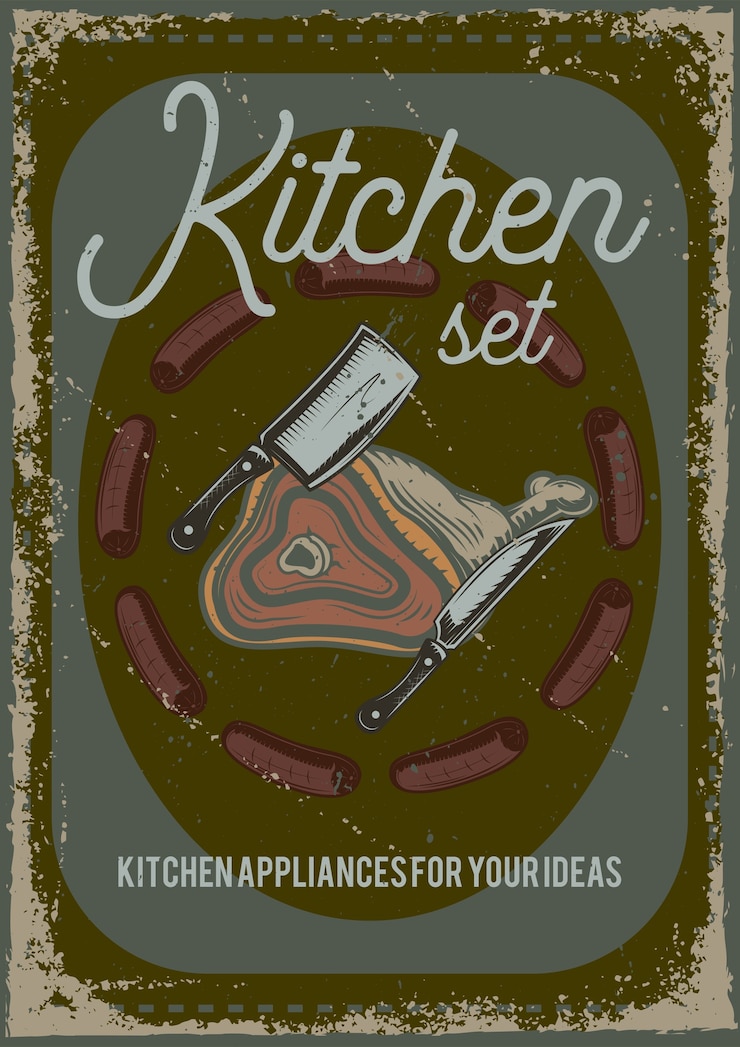 Free Vector poster design with illustration of a piece of meat and a knife.