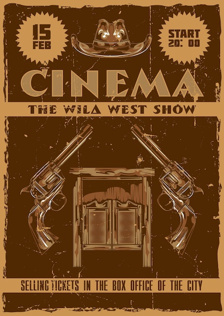 Free vector poster design with illustration of saloon, hat and pistols