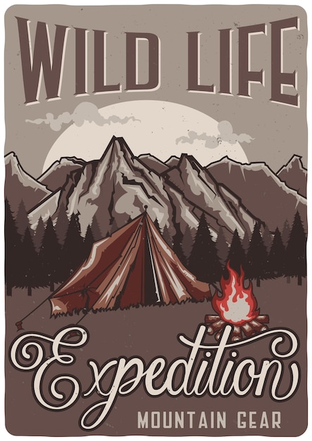 Free vector poster design with tent in the forest.