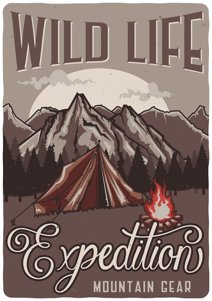 Free Vector poster design with tent in the forest.