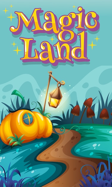 Дизайн плаката со словом волшебной земли и сада в фоновом режиме