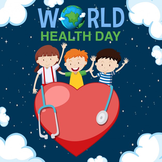 Poster design for world health day with happy kids in background