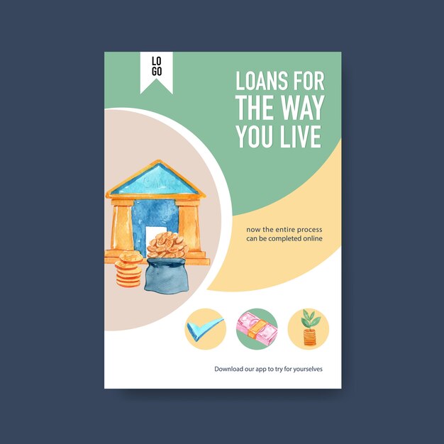 Дизайн плаката финансов для банковской, деловой и валюты акварель иллюстрации