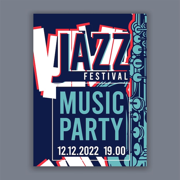 음악 콘서트 및 축제 벡터 일러스트 레이 션을위한 재즈 크리 에이 티브 현대 배너 전단지 포스터