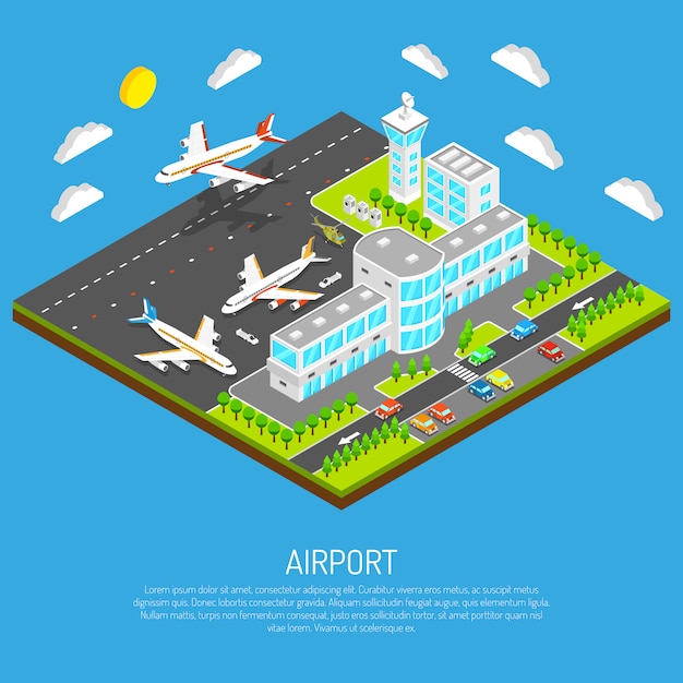 Vettore gratuito poster di isometric airport