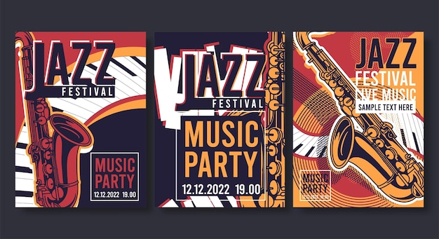 Poster per jazz volantino banner moderno creativo per concerti di musica e festival illustrazione vettoriale