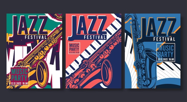 Poster per jazz volantino banner moderno creativo per concerti di musica e festival illustrazione vettoriale