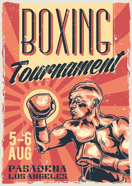 Poster label design with illustration of box fighter