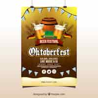 Vettore gratuito poster di oktoberfest con bandiere, barile di birra e tazze