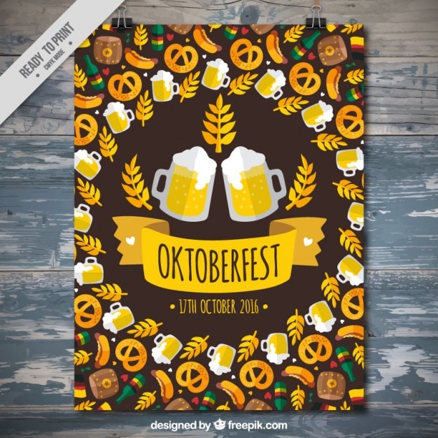 Free vector poster for oktoberfest with traditional elements