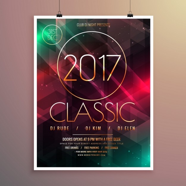 Vettore gratuito modello di evento del partito volantino 2017 nuovo anno con luci colorate