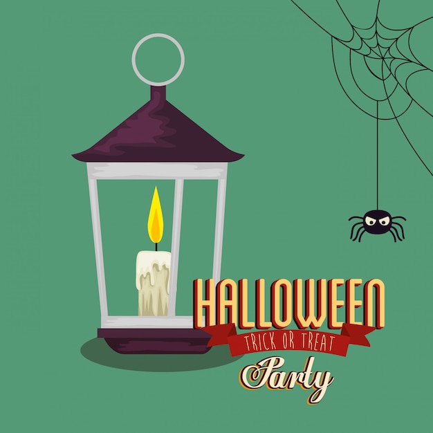 Poster of party halloween with lantern and spider