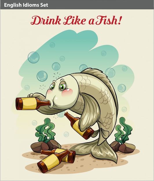 Free vector a poster showing the drinking like a fish idiom