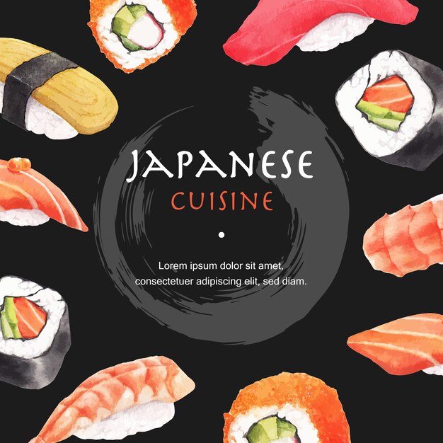 Плакат Суши Ресторан иллюстрации. В японском стиле в современном стиле