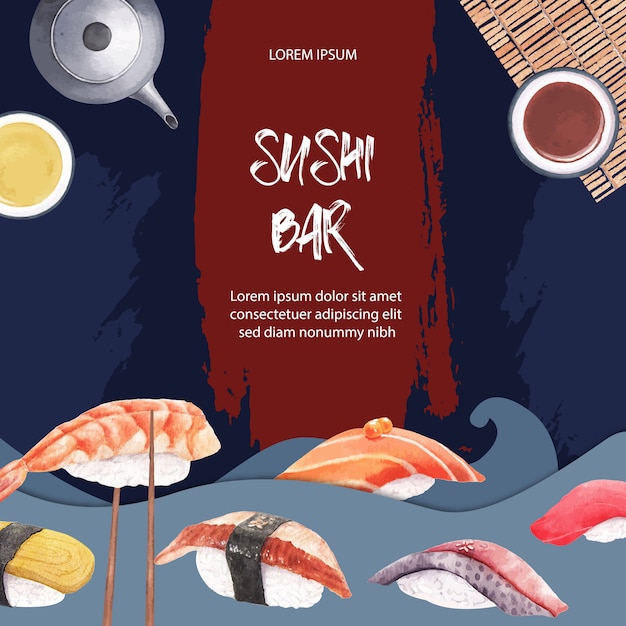 Poster of sushi restaurant illustration. japanese-inspired in modern style