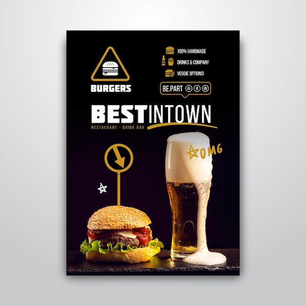 Free vector poster template for burger restaurant