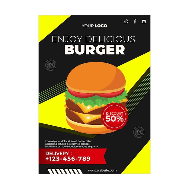 Vettore gratuito modello di poster per ristorante di hamburger