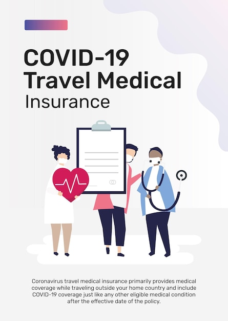 Modello di poster per l'assicurazione medica di viaggio covid-19