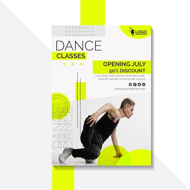 Free vector poster template for dancing lessons with male performer