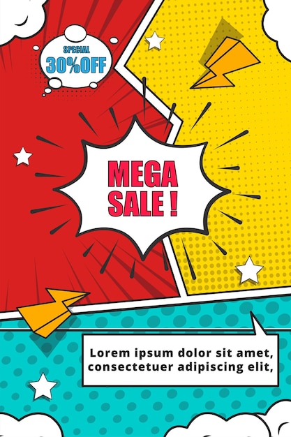 Шаблон плаката для продаж в стиле комиксов