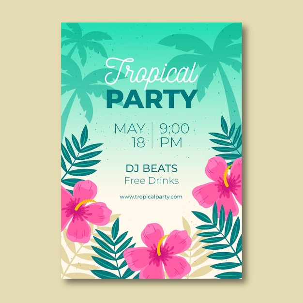 Бесплатное векторное изображение Шаблон постера для тропической вечеринки