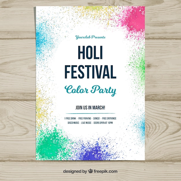 Free vector poster template for the holi festival