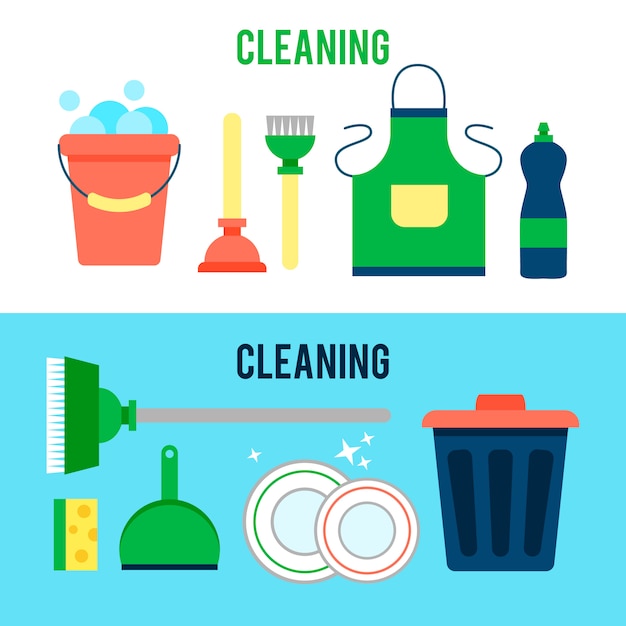 Free vector poster template for house cleaning services with various cleaning items