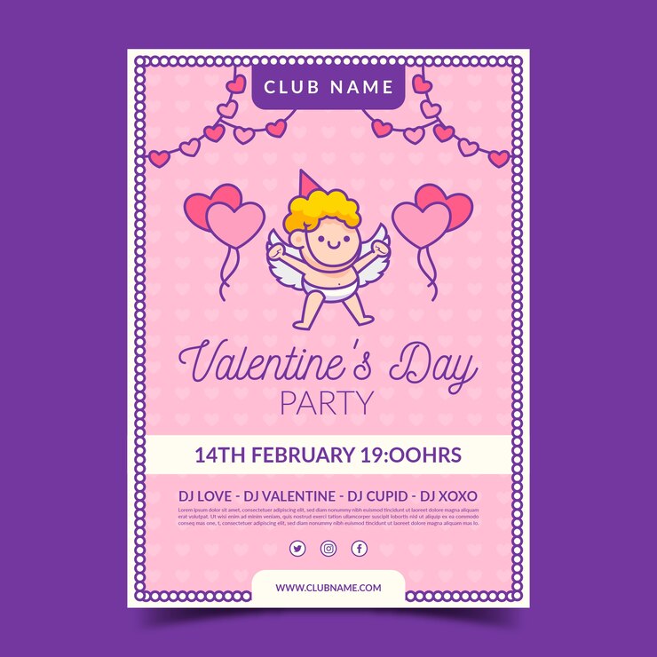 Free Vector poster template for valentine's day party hand drawn