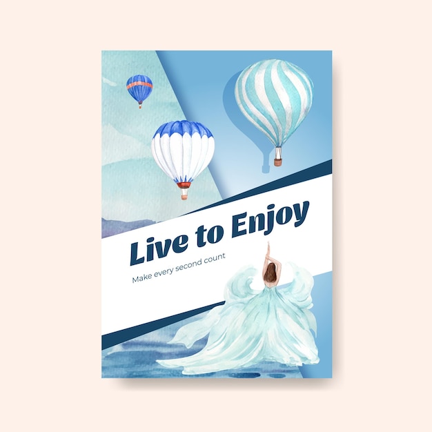 Free vector poster template with balloon fiesta concept design for advertise and brochure watercolor illustration