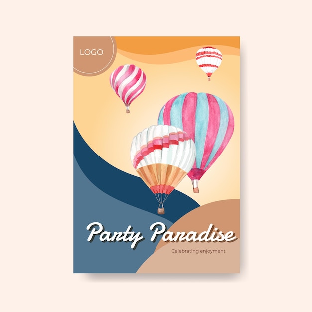 Poster template with balloon fiesta concept design for advertise and brochure watercolor illustration