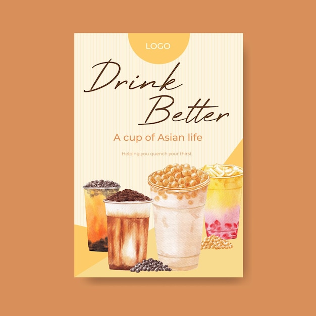 Poster template with bubble milk tea