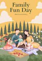 Free vector poster template with family fun day conceptwatercolor style