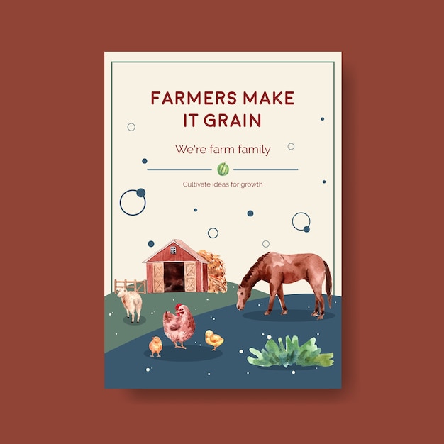 Poster template with farm organic concept design    watercolor    illustration.