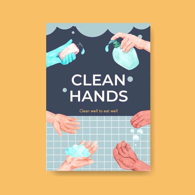 Free vector poster template with global handwashing day concept design for brochure and leaflet watercolor