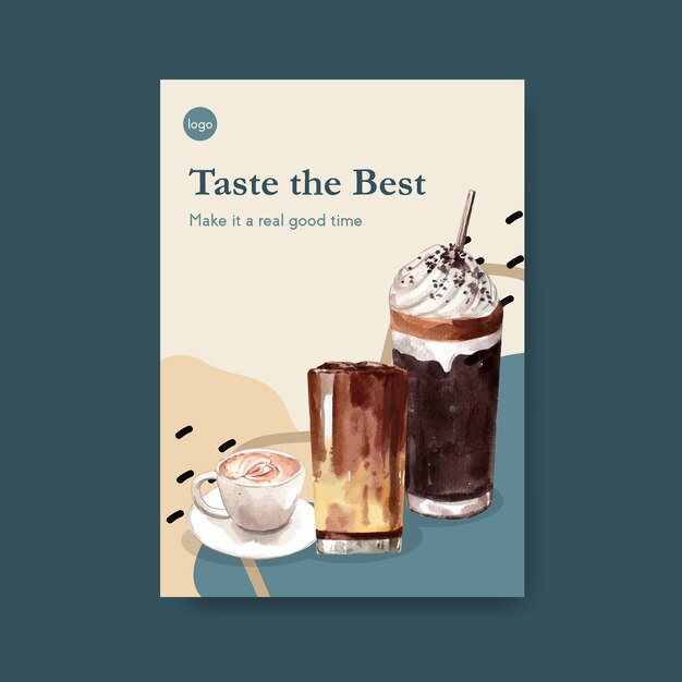 전단지 및 마케팅 수채화를위한 국제 커피 데이 컨셉 디자인 포스터 템플릿